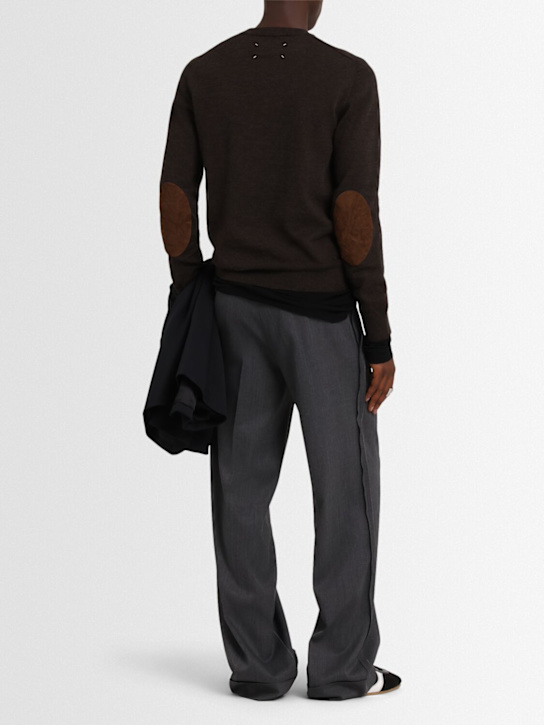 Maison Margiela: 12 Gauge knit sweater w/ elbow patches - Brown - men_1 | Luisa Via Roma