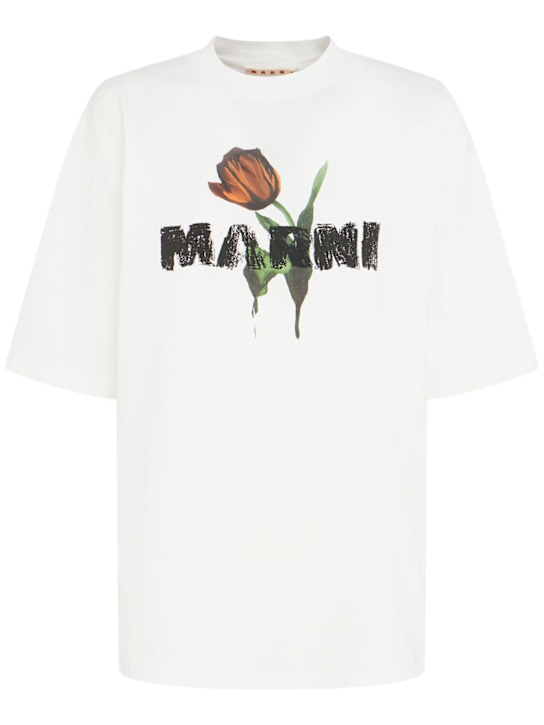 Marni: Jersey logo short sleeved t-shirt - White - women_0 | Luisa Via Roma