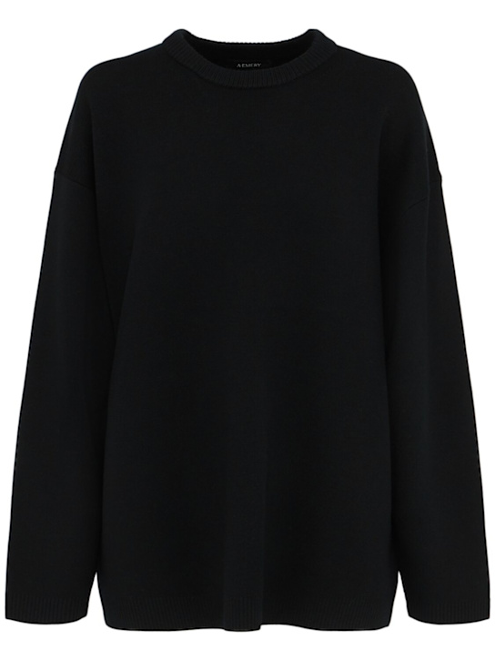 A.EMERY: Reid wool blend knit crewneck sweater - Black - women_0 | Luisa Via Roma