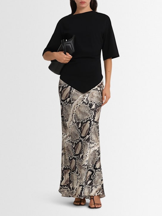 Roberto Cavalli: Python printed silk satin long skirt - Black/Beige - women_1 | Luisa Via Roma