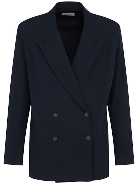 Dries Van Noten: Caplan double breast cotton blazer - Navy - men_0 | Luisa Via Roma