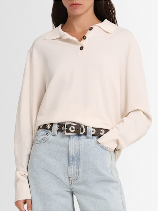 Khaite: 30mm Benny studded suede belt - Ebony - women_1 | Luisa Via Roma