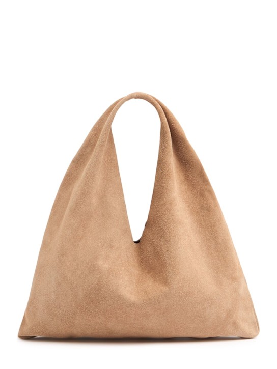 The Row Small Bindle suede top handle bag