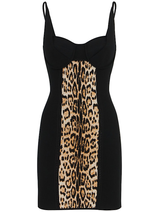 Roberto Cavalli: Stretch viscose mini dress - Black/Multi - women_0 | Luisa Via Roma