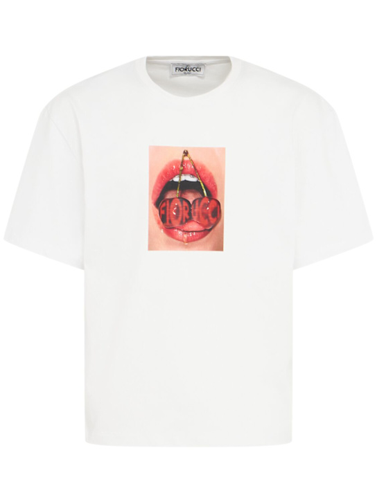 Fiorucci: Cherry Mouth printed cotton t-shirt - White - men_0 | Luisa Via Roma