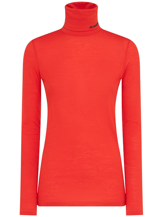 Jil Sander: Logo wool blend knit turtleneck top - Red - women_0 | Luisa Via Roma