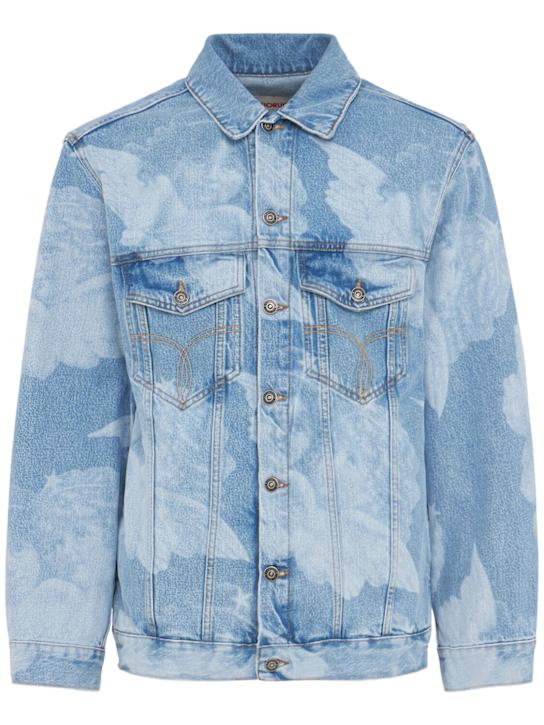 Fiorucci: Angel print denim jacket - Medium Blue - men_0 | Luisa Via Roma