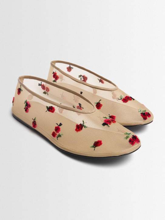 Khaite: Marcy embroidered canvas flats - Nude/Raspberry - women_1 | Luisa Via Roma