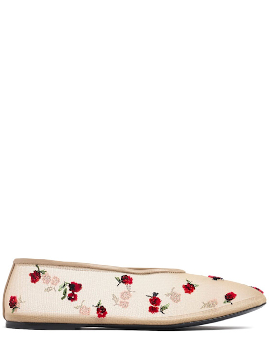 Khaite: Marcy embroidered canvas flats - Nude/Raspberry - women_0 | Luisa Via Roma
