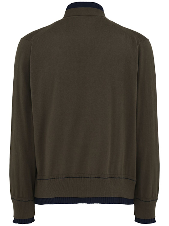 Sacai: Cotton & cashmere knit cardigan - Khaki/Navy - men_1 | Luisa Via Roma