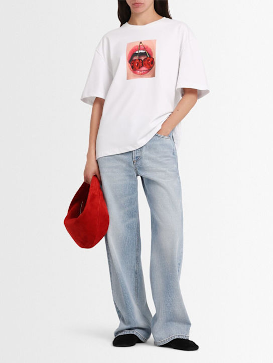 Fiorucci: Cherry mouth print cotton t-shirt - White - women_1 | Luisa Via Roma