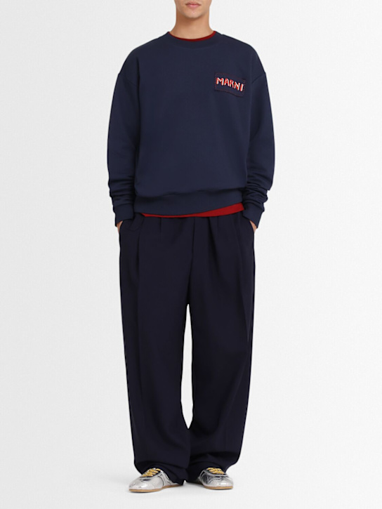 Marni: Logo crewneck sweatshirt - Blue - men_1 | Luisa Via Roma