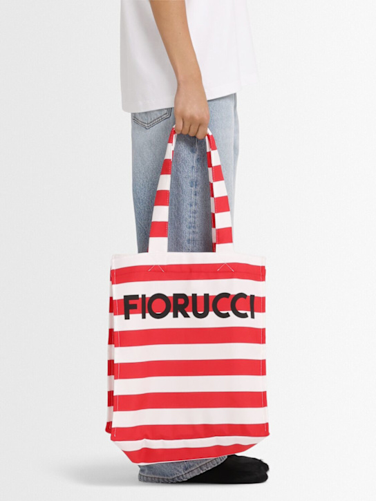 Fiorucci: Striped cotton logo tote bag - Red Stripes - women_1 | Luisa Via Roma