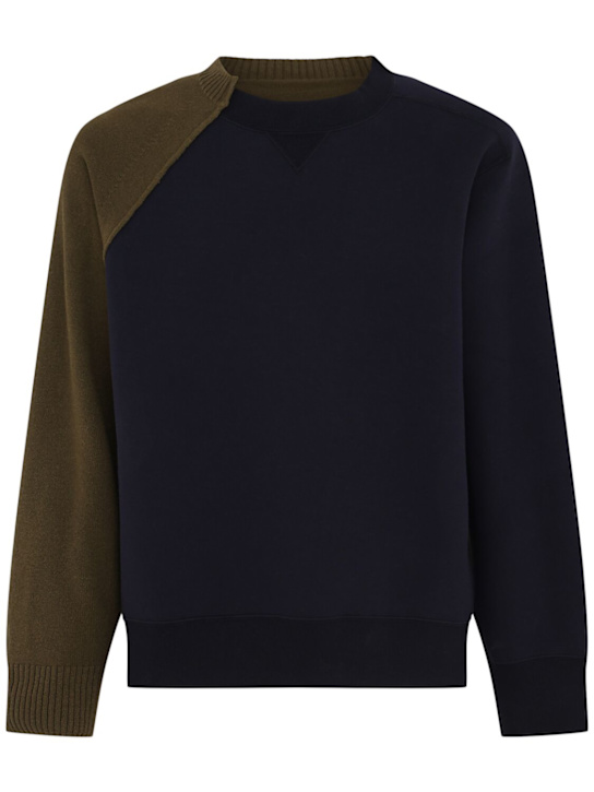 Sacai: Wool knit sponge sweatshirt - Blue/Green - men_0 | Luisa Via Roma