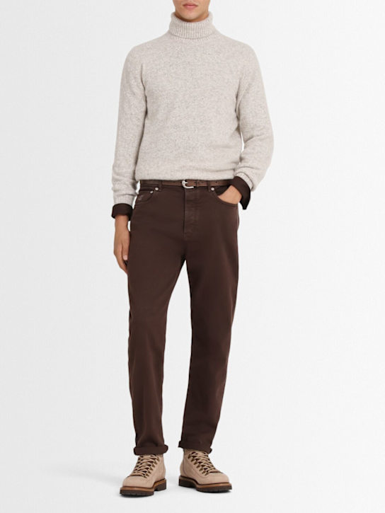 Brunello Cucinelli: Stretch cotton denim jeans - Brown - men_1 | Luisa Via Roma