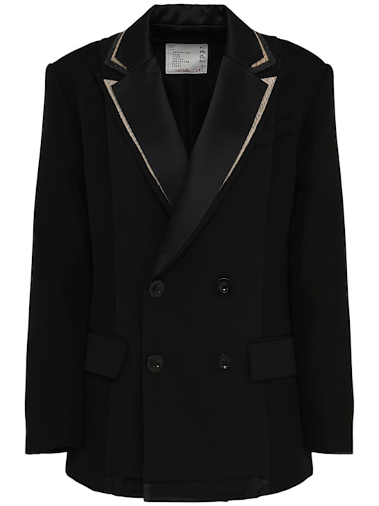 Sacai: Double-face wool blend jacket - Black - women_0 | Luisa Via Roma