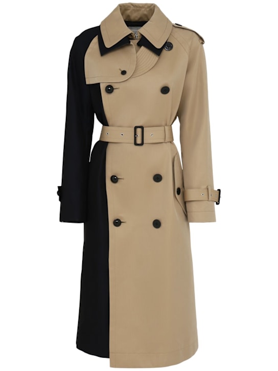 Sacai: Cotton blend gabardine long trench coat - Navy/Beige - women_0 | Luisa Via Roma