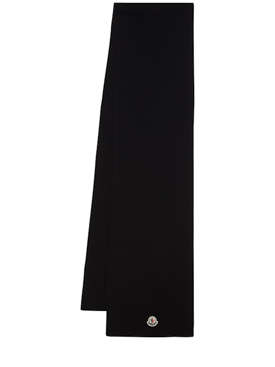 Moncler: Logo virgin wool scarf - Black - men_0 | Luisa Via Roma