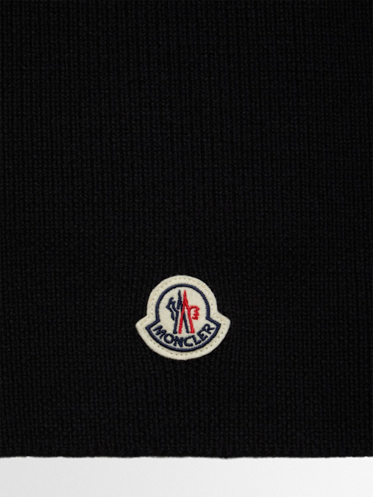 Moncler: Logo virgin wool scarf - Black - men_1 | Luisa Via Roma