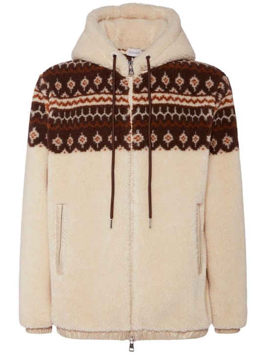 Moncler: Geometric jacquard tech & wool sweater - Beige - men_0 | Luisa Via Roma