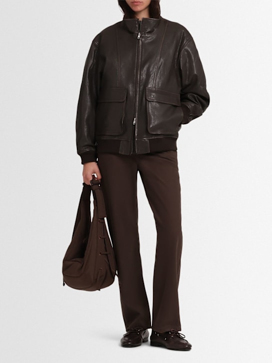 Dunst: Stand collared leather jacket - Dark Brown - women_1 | Luisa Via Roma
