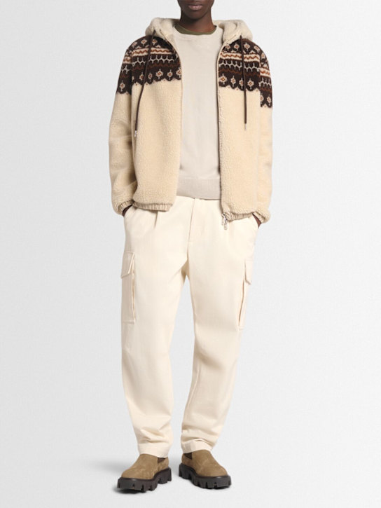 Moncler: Geometric jacquard tech & wool sweater - Beige - men_1 | Luisa Via Roma