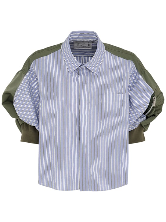 Sacai: Cotton poplin & twill shirt - Blue/Green - women_0 | Luisa Via Roma