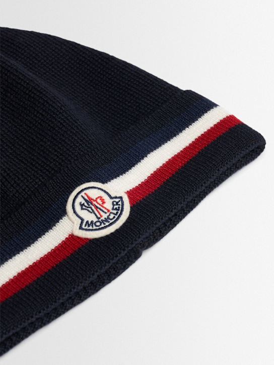Moncler: Tricolour virgin wool beanie - Navy - men_1 | Luisa Via Roma