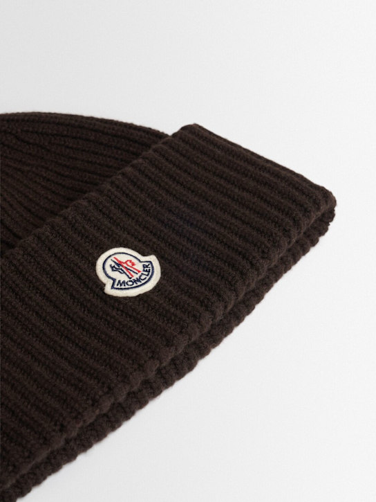 Moncler: Logo wool & cashmere beanie - Dark Brown - men_1 | Luisa Via Roma
