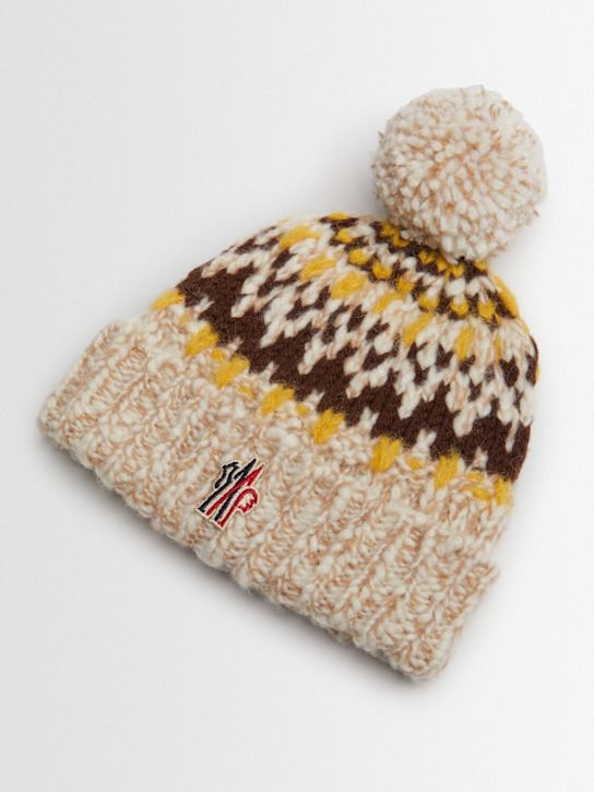 Moncler Grenoble: Wool blend jacquard beanie w/ pom pom - kids-boys_1 | Luisa Via Roma