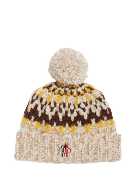 Moncler Grenoble: Wool blend jacquard beanie w/ pom pom - kids-boys_0 | Luisa Via Roma