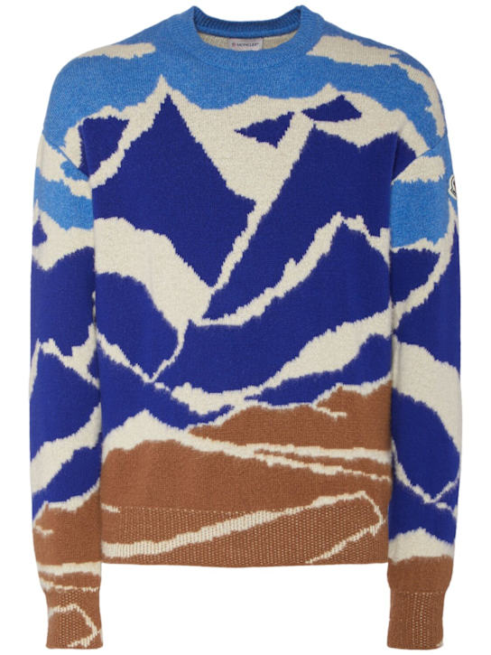 Moncler: Logo carded virgin wool sweater - Fantasy - men_0 | Luisa Via Roma