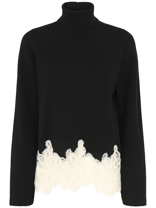 Fabiana Filippi: Wool blend sweater w/ lace - Black/White - women_0 | Luisa Via Roma