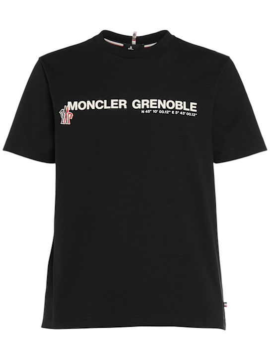 Moncler Grenoble: Logo cotton blend t-shirt - Black - men_0 | Luisa Via Roma
