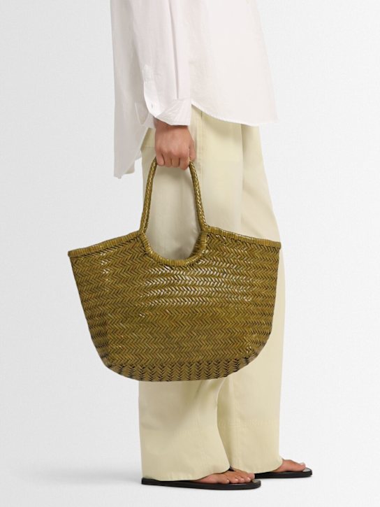 Dragon Diffusion: Big Nantucket woven leather basket bag - Bamboo Green - women_1 | Luisa Via Roma