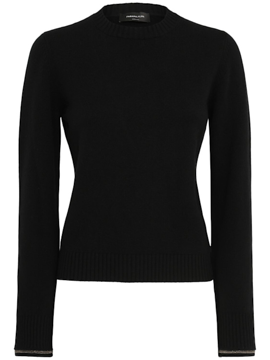 Fabiana Filippi: Crewneck wool blend sweater - Black - women_0 | Luisa Via Roma