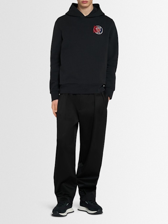 Moncler: Logo cotton fleece hoodie - Smoky Black - men_1 | Luisa Via Roma