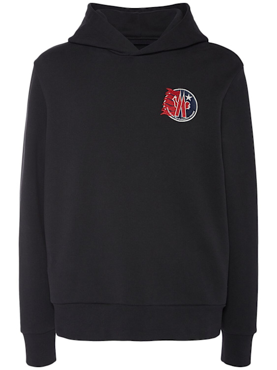 Moncler: Logo cotton fleece hoodie - Smoky Black - men_0 | Luisa Via Roma