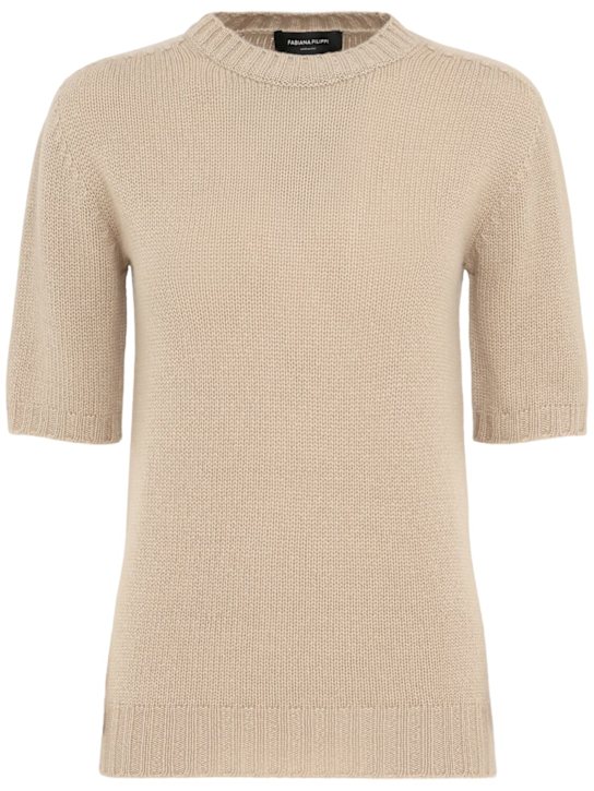 Fabiana Filippi: Gauzed cashmere knit s/s sweater - Beige - women_0 | Luisa Via Roma