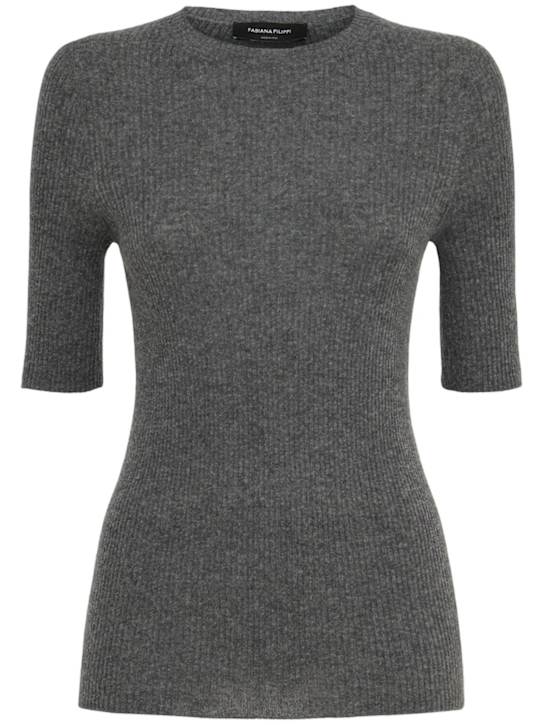 Fabiana Filippi: Ribbed wool blend s/s sweater - グレー - women_0 | Luisa Via Roma