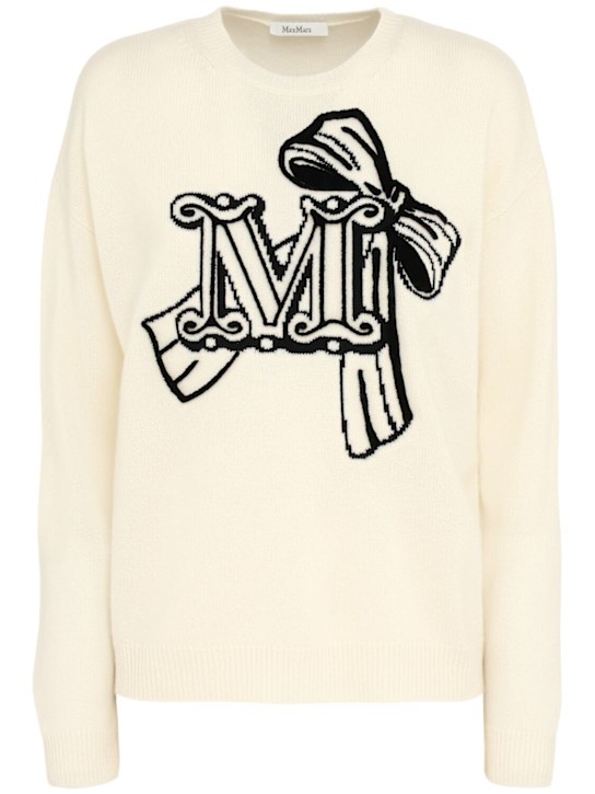 Max Mara: Zurlo knitted wool blend sweater - White - women_0 | Luisa Via Roma