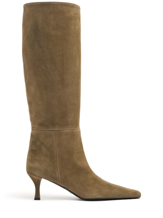 Proenza Schouler: 60mm Trap suede high boots - Moss - women_0 | Luisa Via Roma