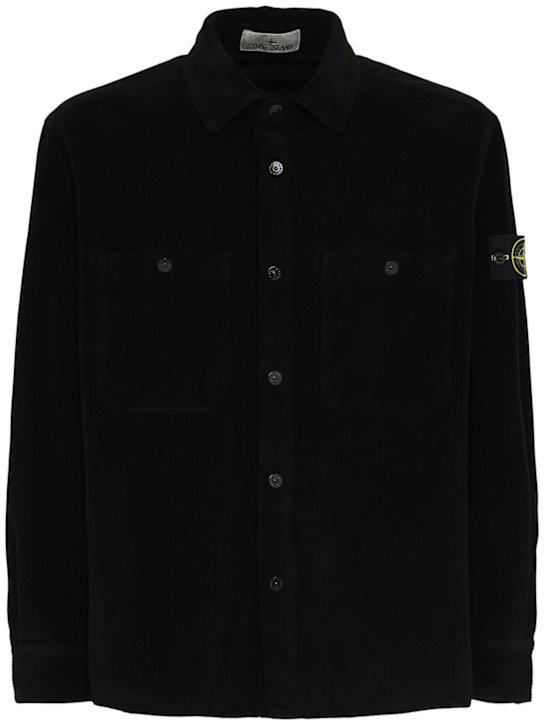 Stone Island: Cotton corduroy shirt - ブラック - men_0 | Luisa Via Roma