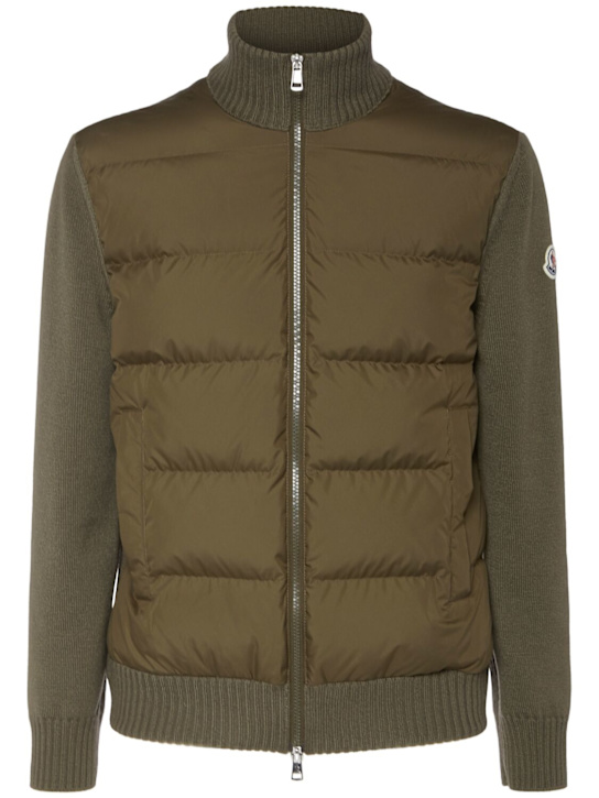 Moncler: Wool & tech down zip-up cardigan - men_0 | Luisa Via Roma