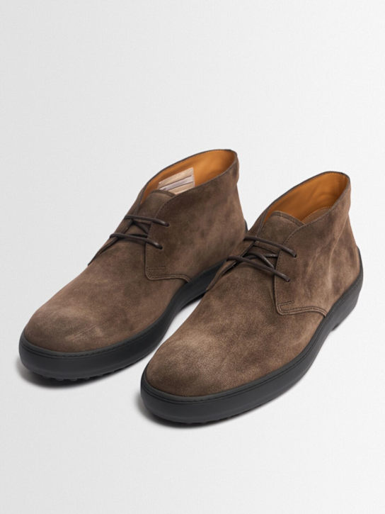Tod's: Polacco suede lace-up shoes - Brown - men_1 | Luisa Via Roma