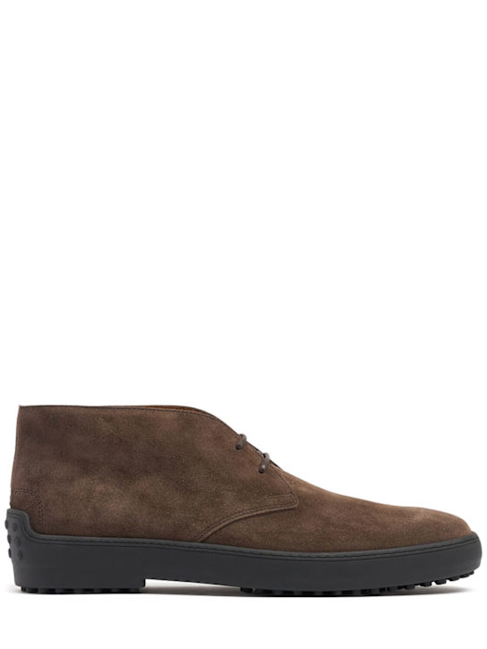 Tod's: Polacco suede lace-up shoes - Brown - men_0 | Luisa Via Roma