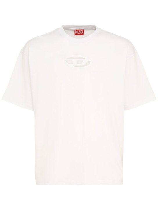 Diesel: T-shirt décontracté avec logo découpé au laser - Blanc - men_0 | Luisa Via Roma