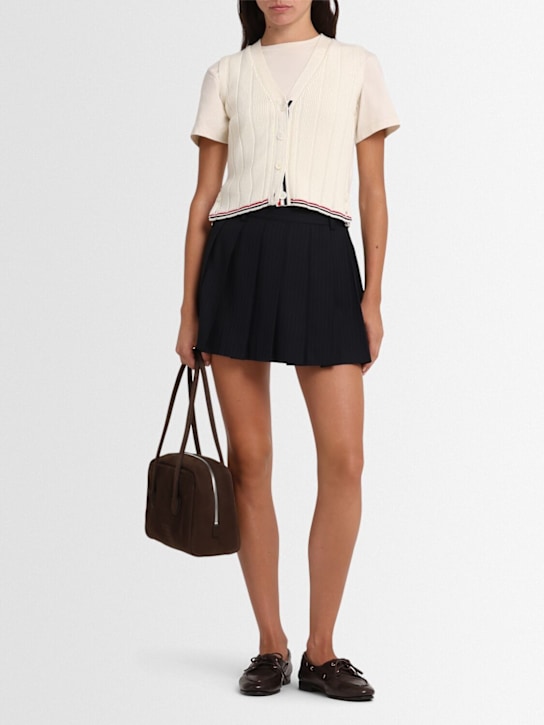 Thom Browne: Cropped wool v-neck vest - White - women_1 | Luisa Via Roma