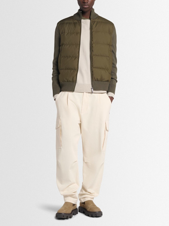 Moncler: Wool & tech down zip-up cardigan - men_1 | Luisa Via Roma