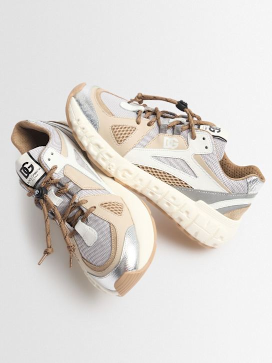 Dolce&Gabbana: Nylon mesh & leather lace-up sneakers - ゴールド - kids-boys_1 | Luisa Via Roma